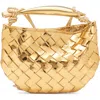 Bottega Veneta Sardine Mini Intrecciato Metallic Leather Shoulder Bag In Gold/brass