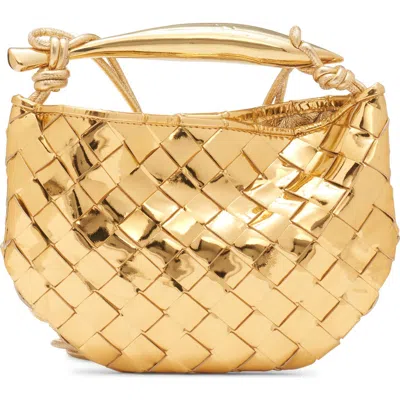 Bottega Veneta Sardine Mini Intrecciato Metallic Leather Shoulder Bag In Gold