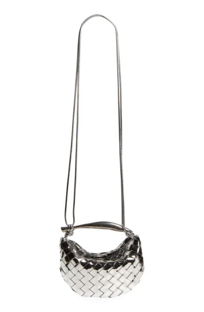 Bottega Veneta Sardin Mini Metallic Intrecciato Top-handle Bag In Silver