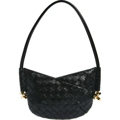 Bottega Veneta Mini Solstice Intrecciato Leather Hobo Bag In Black