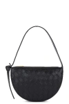 Bottega Veneta Mini Sunrise Leather Shoulder Bag In Black & Gold