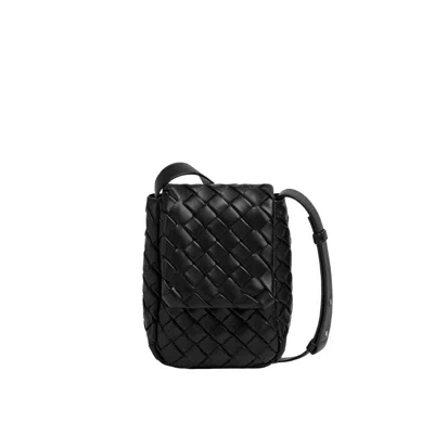 Bottega Veneta Mini Vertical Cobble Shoulder Bag With Woven Design In Black