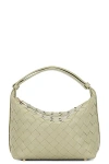 Bottega Veneta Mini Wallace Intrecciato Leather Shoulder Bag In Travertine & Gold