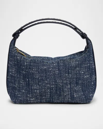 Bottega Veneta Mini Wallace Denim Boucle Shoulder Bag In Blue