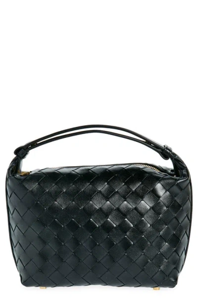 Bottega Veneta Wallace Mini Leather Shoulder Bag In Black/gold