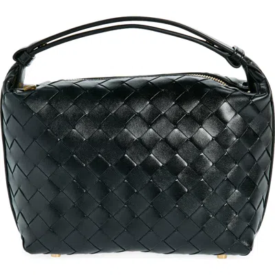 Bottega Veneta Mini Wallace Intrecciato Leather Shoulder Bag In Black/gold