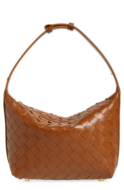 Bottega Veneta Mini Wallace Intrecciato Leather Shoulder Bag In Cognac/ Gold
