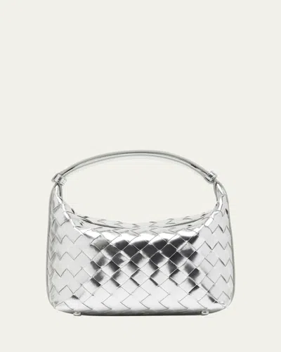Bottega Veneta Mini Wallace Metallic Leather Shoulder Bag In Silver