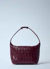 Bottega Veneta Mini Wallace Intreccio 15 Barolo Gold Leather Handbag In Burgundy