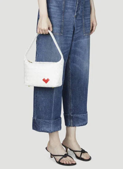 Bottega Veneta Mini Heart Intrecciato Shoulder Bag In White