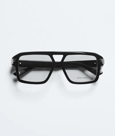 Bottega Veneta Mitre Aviator Eyeglasses In Black/transparent