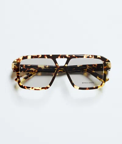 Bottega Veneta Mitre Aviator Eyeglasses In Havana/transparent