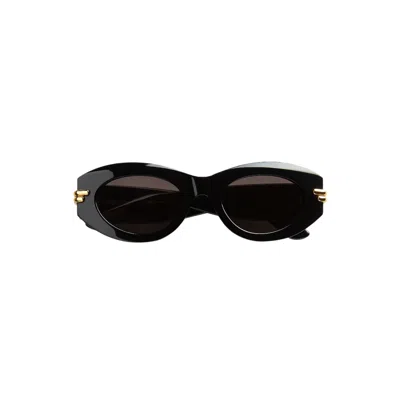 Bottega Veneta Round Acetate Sunglasses In Shiny Solid Black