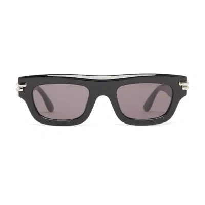 Bottega Veneta Mitre Rectangular Recycled Acetate Sunglasses In Black