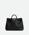 Bottega Veneta Women Andiamo Leathwer Shoulder Bag With Intrecciato Motif In Black