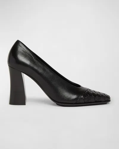 Bottega Veneta Mixed Leather Block-heel Pumps In Black Black