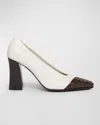 Bottega Veneta Mixed Leather Block-heel Pumps In White Fondant