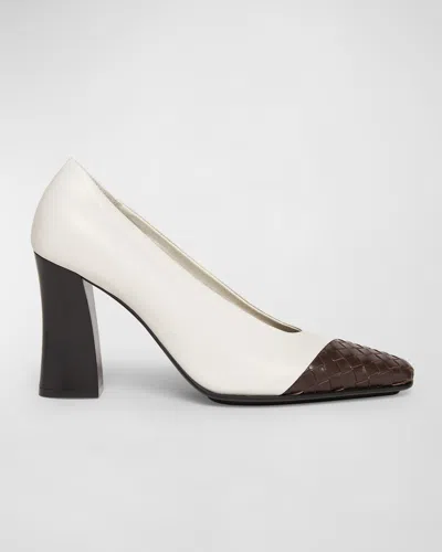 BOTTEGA VENETA MIXED LEATHER BLOCK-HEEL PUMPS