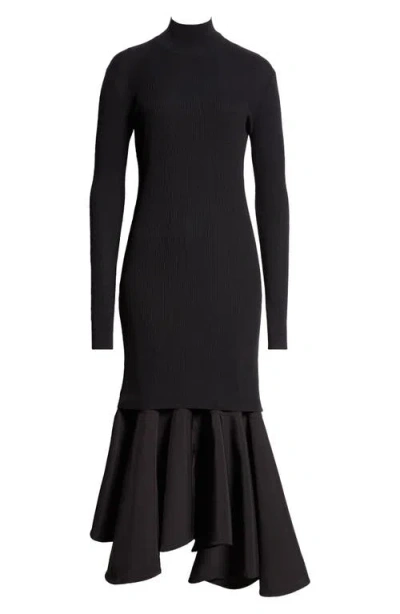 BOTTEGA VENETA BOTTEGA VENETA MIXED MEDIA LONG SLEEVE TURTLENECK SWEATER DRESS