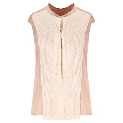 Pre-owned Bottega Veneta Mixed-media Pleated Blouse In White