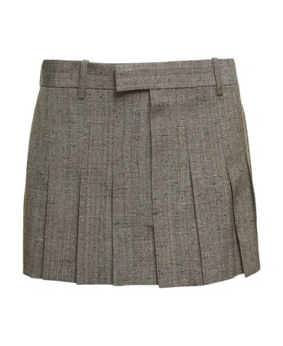 Bottega Veneta Mélange Pleated Miniskirt In Gray