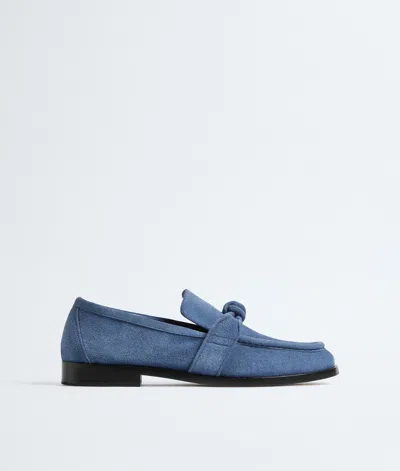 Bottega Veneta Astaire Knot Soft Suede Loafers In Blue