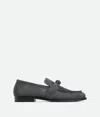 Bottega Veneta Knot Detail Round Toe Textured Leather Loafers In Gray