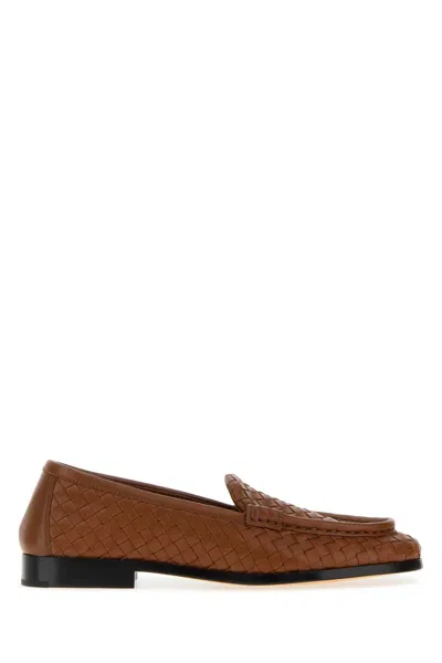 Bottega Veneta Silenzio Leather Loafers Woven Design In Animal Print
