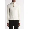 Bottega Veneta Mock Neck Distorted Knit Wool Henley Sweater In 9071 Chalk