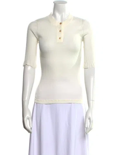 Pre-owned Bottega Veneta Mock Neck Three-quarter Sleeve Polo In Neutral