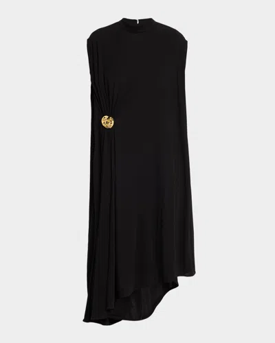 Bottega Veneta Womens Black Sleeveless Brooch Crepe-jersey Midi Dress