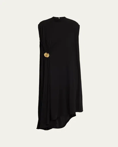 Bottega Veneta Womens Black Sleeveless Brooch Crepe-jersey Midi Dress