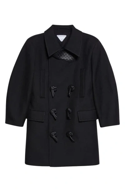 Bottega Veneta Mohair Blend Gabardine Peacoat In Black