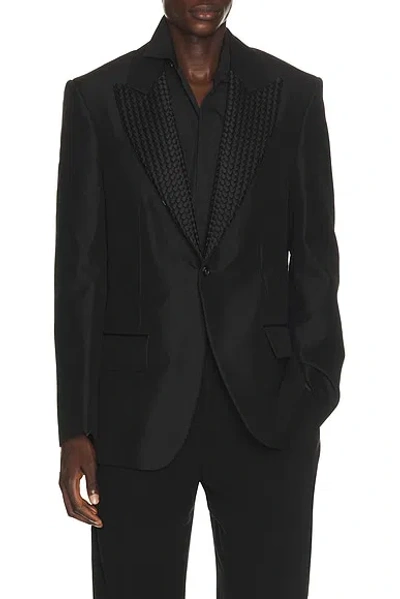 Bottega Veneta Mohair Wool Jacket Intrecciato Lapel In Black