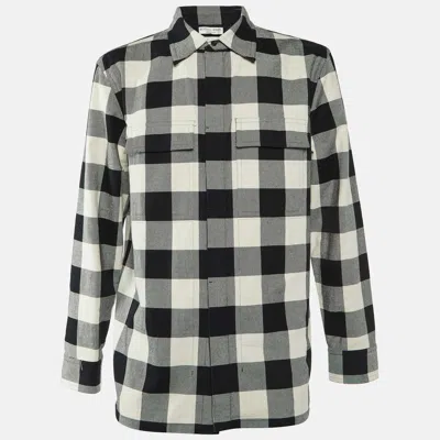 Pre-owned Bottega Veneta Monochrome Checked Cotton Oversized Shirt M In Black