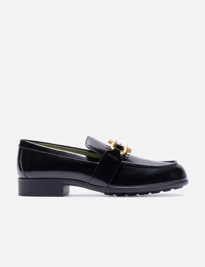 Bottega Veneta Black Loafers With Rounded Toe And Gold Hardware