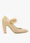 Bottega Veneta Mostra 90 Mary Jane Pump In Croc-embossed Leather In Cane Sugar