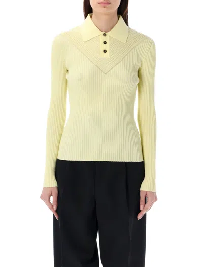 Bottega Veneta Ribbed Cotton-blend Polo Shirt In Pineapple Chalk