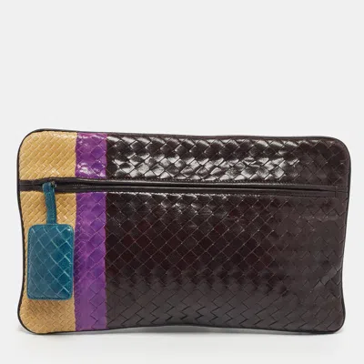Pre-owned Bottega Veneta Multicolor Intrecciato Leather Colorblock Zip Pouch