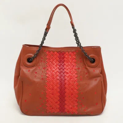 Pre-owned Bottega Veneta Multicolor Intrecciato Leather Floral Embroidered Shoulder Bag