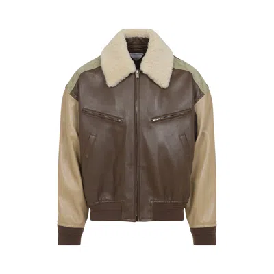 Bottega Veneta Multicolor Leather Bomber Jacket In Brown