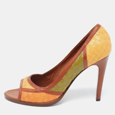 Pre-owned Bottega Veneta Multicolor Woven Leather Peep Toe Pumps Size 40