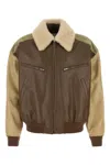 Bottega Veneta Multicolor Leather Bomber Jacket In Brown
