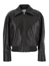 Bottega Veneta Intrecciato Collar Leather Jacket In Brown