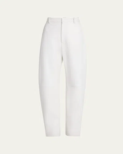 Bottega Veneta Napa Leather Rounded Leg Trousers In Bianco