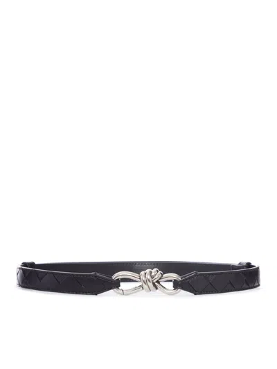 Bottega Veneta Nappa Belt With Braided Design And Emblem Knot Buckle In White
