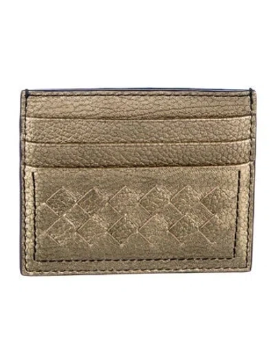 Pre-owned Bottega Veneta Nappa Card Case Holder Intrecciato Weave Card Holder W/ Tags In Gold/metallic