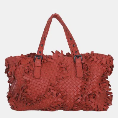 Pre-owned Bottega Veneta Nappa Fringe Tote Bag In Orange