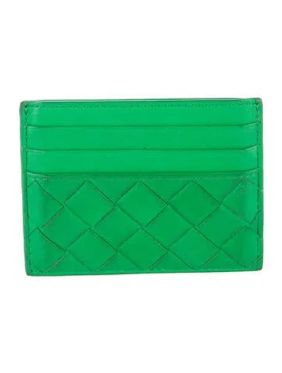 Pre-owned Bottega Veneta Nappa Intrecciato Card Holder Parakeet Intrecciato Weave Card Holder In Green