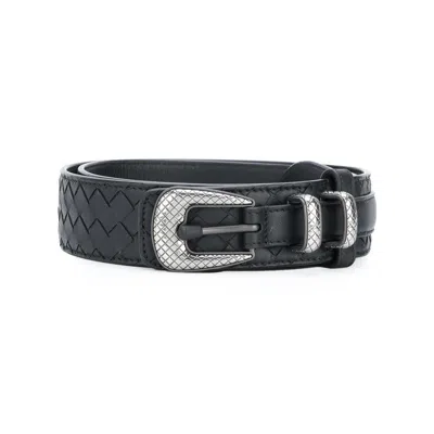 Bottega Veneta Nappa Intrecciato Leather Embossed Buckle Belt In ["black"]